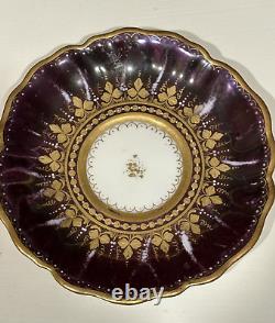 Antique Wehsner Dresden Hand Painted Cherubs Purple Sherbet Cup & Saucer c. 1895