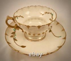 Antique Willets American Belleek Tea Cup & Saucer, Enameled Flowers