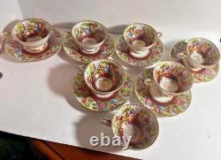 Antique Wunsiedel Old Vienna Off White rococo style 7 Tea Cups & 6 Saucers