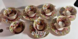 Antique Wunsiedel Old Vienna Off White rococo style 7 Tea Cups & 6 Saucers