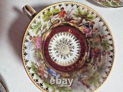 Antique Wunsiedel Old Vienna Off White rococo style 7 Tea Cups & 6 Saucers