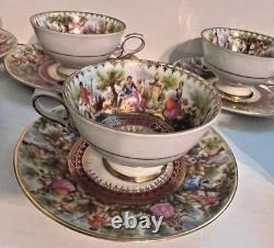 Antique Wunsiedel Old Vienna Off White rococo style 7 Tea Cups & 6 Saucers