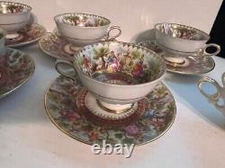 Antique Wunsiedel Old Vienna Off White rococo style 7 Tea Cups & 6 Saucers