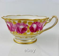 Antique c1820s Porcelain Cup & SaucerSwansea Rose BillingsleyGold GiltDerby