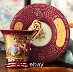 Antique ca 1875 Royal Vienna Signed Cup & Saucer Hand Painted Gold Gilt/Beaded