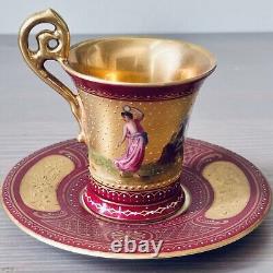 Antique ca 1875 Royal Vienna Signed Cup & Saucer Hand Painted Gold Gilt/Beaded