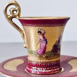 Antique ca 1875 Royal Vienna Signed Cup & Saucer Hand Painted Gold Gilt/Beaded