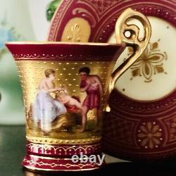 Antique ca 1875 Royal Vienna Signed Cup & Saucer Hand Painted Gold Gilt/Beaded