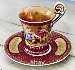 Antique ca 1875 Royal Vienna Signed Cup & Saucer Hand Painted Gold Gilt/Beaded