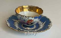 Antique meissen blue and white with gold floral teacup and saucer 1925