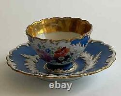 Antique meissen blue and white with gold floral teacup and saucer 1925