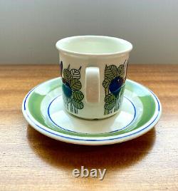 Arabia Esteri Tomula Green Krokus Coffee Cup With Saucer Rare Vintage Porcelain