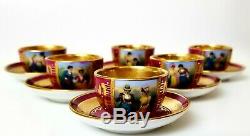Austrian Hand Painted Bindenschild Courting Love Set of 6 Small Cups Saucers