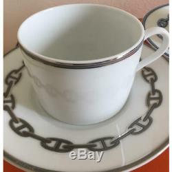 Auth. HERMES Chaine d'Ancre Cup and Saucer 2 Pair Platinum Blue Hermes