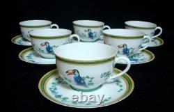 Authentic HERMES Porcelain 6 Set Cup and Saucer Toucans
