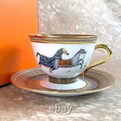Authentic HERMES Tea Cup Saucer Cheval d'Orient Horse Tableware Porcelain wCase2
