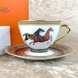 Authentic HERMES Tea Cup Saucer Cheval d'Orient Horse Tableware Porcelain withBox3