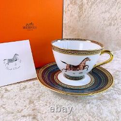 Authentic HERMES Tea Cup Saucer Cheval d'Orient Horse Tableware Porcelain withCase