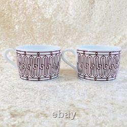 Authentic HERMES Tea Cup Saucer H Deco Red Porcelain Tableware 2 Sets withBox
