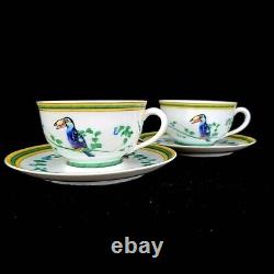 Authentic HERMES Tea Cup & Saucer Porcelain Toucans Bird 2 set Old Stock Japan