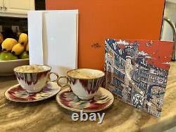 Authentic HERMES Tea Cup & Saucer Voyage en Ikat French Porcelain Set x 2