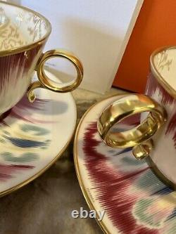 Authentic HERMES Tea Cup & Saucer Voyage en Ikat French Porcelain Set x 2