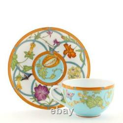 Authentic Hermes La Siesta Porcelain Teacup And Saucer Bule/yellow Set