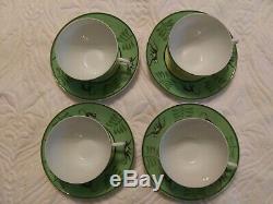 Authentic Hermes Paris Africa set of 4 cups/saucers porcelain green yellow