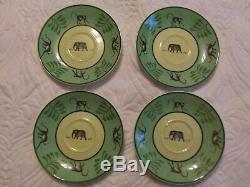 Authentic Hermes Paris Africa set of 4 cups/saucers porcelain green yellow