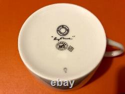 Authentic Hermes Red Rythme 2 Cup & Saucer Set Porcelaine with Defect
