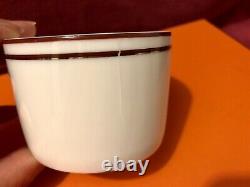Authentic Hermes Red Rythme 2 Cup & Saucer Set Porcelaine with Defect
