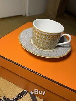 Authentic New Hermès Mosaique Au 24 Gold Teacup/Coffee cup And Saucer, Set of 4