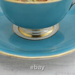 Aynsley England Cup and Saucer Gold Border Fruit Turquoise Tea