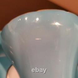 Aynsley English Porcelain Blue Turquoise Cabbage Roses Cup and Saucer