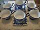 Bombay Set Of 6 Cobalt Blue And White With Platinum Trim Cup & Saucer Rosette