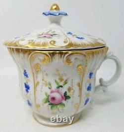 BPM Germany Buckau Porcelain Manufactory Oversized Covered Cup & Saucer c. 1850