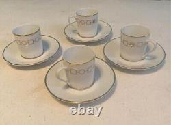 BVLGARI Espresso Cup & Saucer, 2 Sets Porcelain White Gold, Made in France