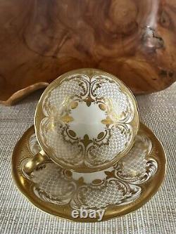 Bailey Banks And Biddle Cauldon England Raised Gold Gilding Tea Cup & Saucer