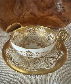 Bailey Banks And Biddle Cauldon England Raised Gold Gilding Tea Cup & Saucer