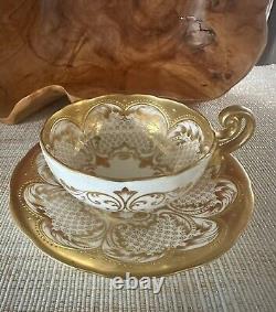 Bailey Banks And Biddle Cauldon England Raised Gold Gilding Tea Cup & Saucer