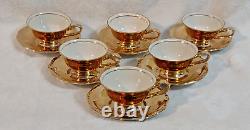 Bavarian Echt Gold Porcelain Dainty Teacups and Saucers Genuine Gold Set of 6