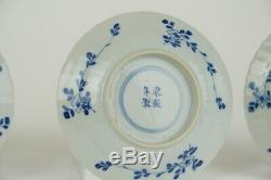 Beautiful Blue & W Antique Chinese Porcelain Fish Cup & Saucers Kangxi 1662-1722