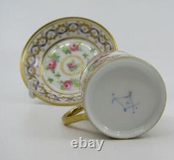 Beautiful Hand Painted 18th Century Sevres Gobelet Litron Cup Saucer with Roses