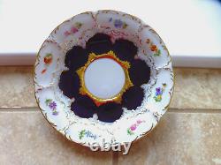 Beautiful Meissen B Form Full Size Cup Saucer & Plate Trio Cobalt Floral c1900+