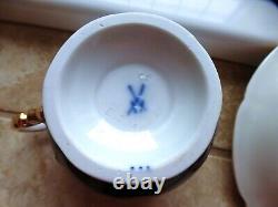 Beautiful Meissen B Form Full Size Cup Saucer & Plate Trio Cobalt Floral c1900+