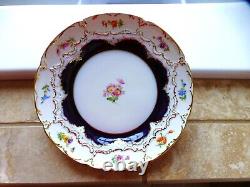 Beautiful Meissen B Form Full Size Cup Saucer & Plate Trio Cobalt Floral c1900+