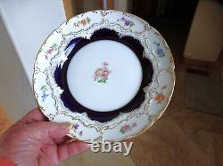 Beautiful Meissen B Form Full Size Cup Saucer & Plate Trio Cobalt Floral c1900+