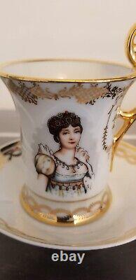 Beautiful Set of 3 Limoges France Porcelain Portrait Cups w Gilt Trim 1 Saucer