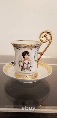 Beautiful Set of 3 Limoges France Porcelain Portrait Cups w Gilt Trim 1 Saucer