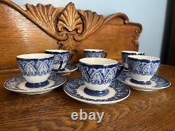 Bombay Company Arabesque Tile Cobalt Blue White Platinum Tea Cup Saucer Set of 6